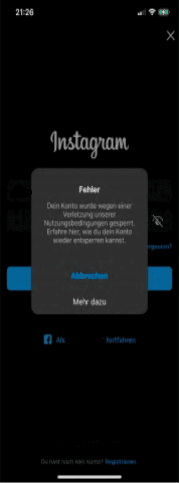 instagram block gesperrt