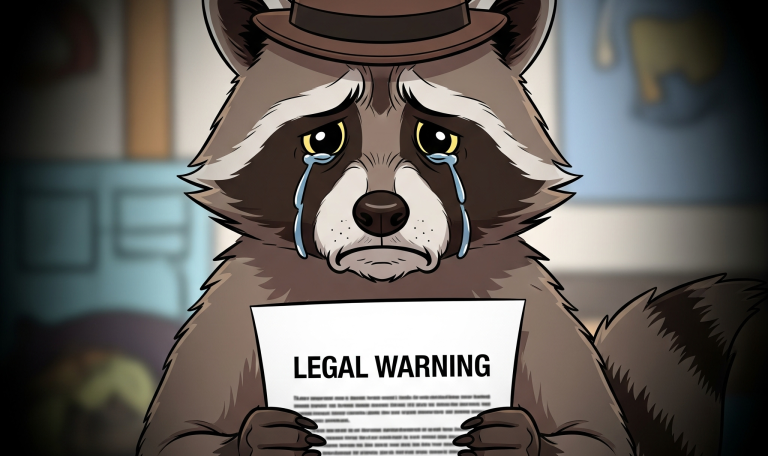 Waschbär hält Abmahnung hoch und weint