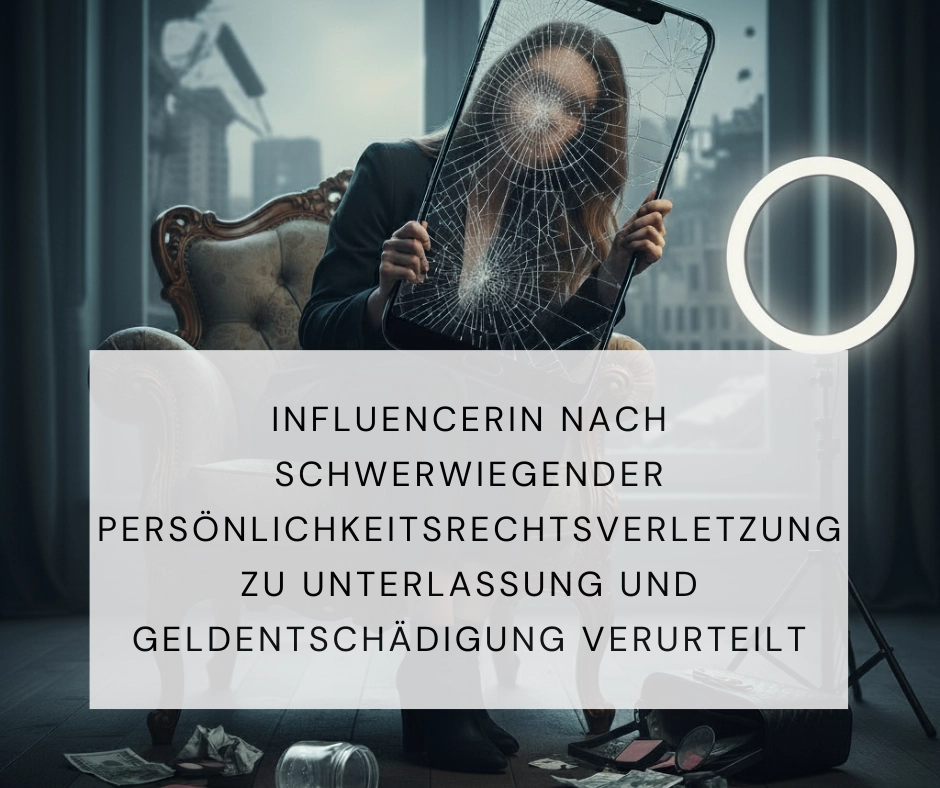 Influencerin Geldentschädigung hält zerstörtes Handy vor das Gesicht