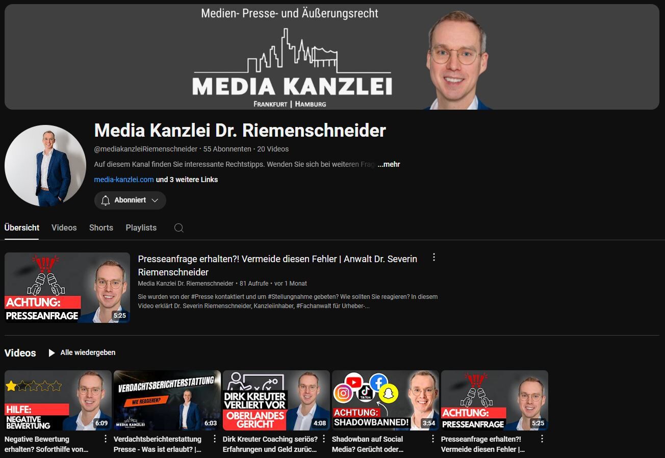 YouTube Kanal Media Kanzlei